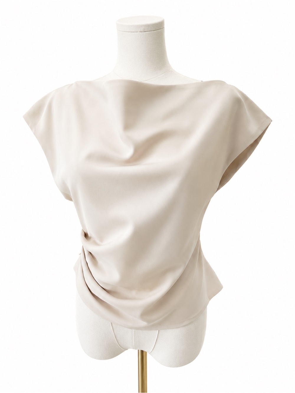Olivaceous Soft Draped Asymmetrical Boatneck Top in Taupe/Cream - NWT